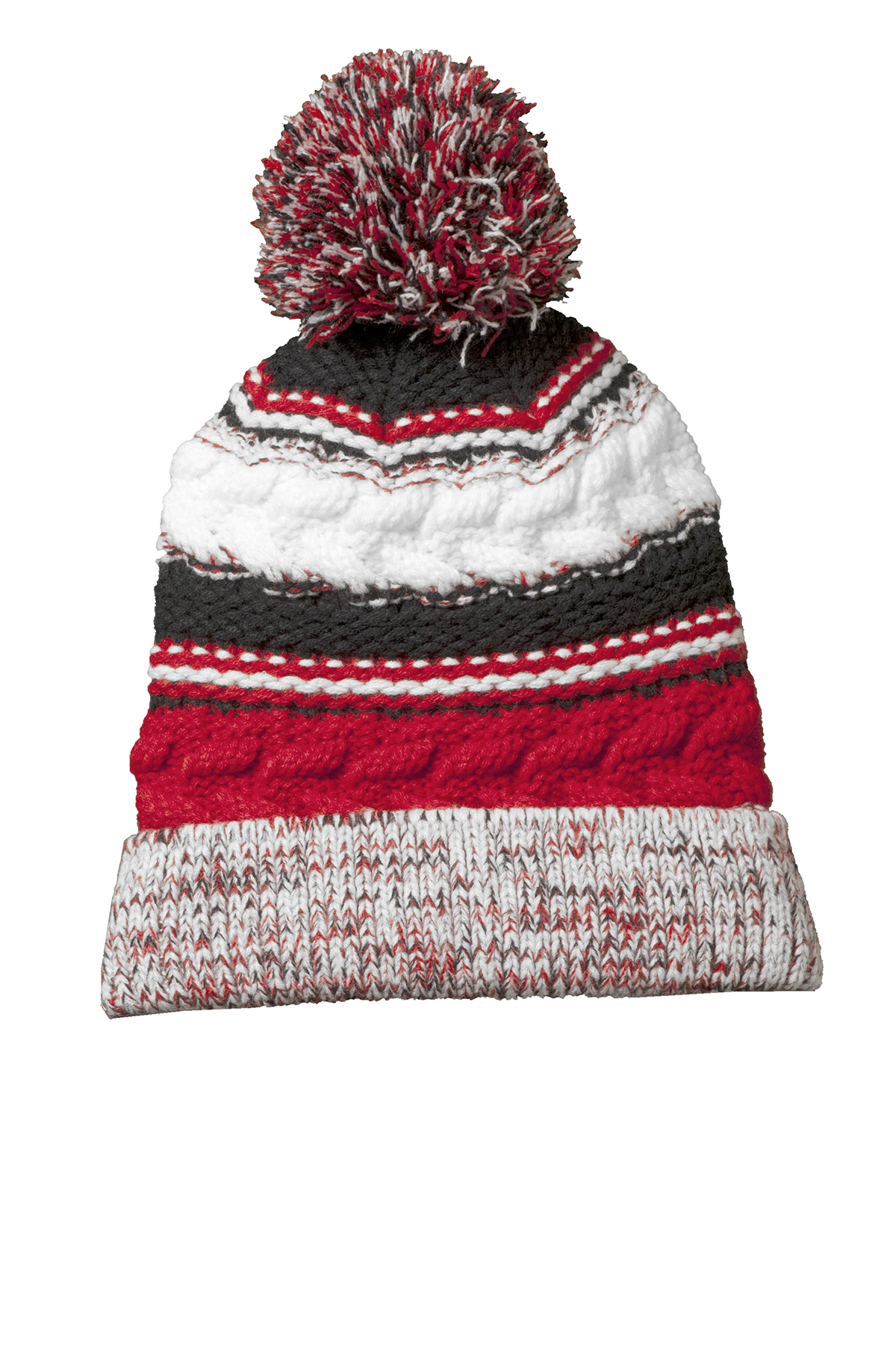 Sport-Tek® Pom Pom Team Striped Beanie